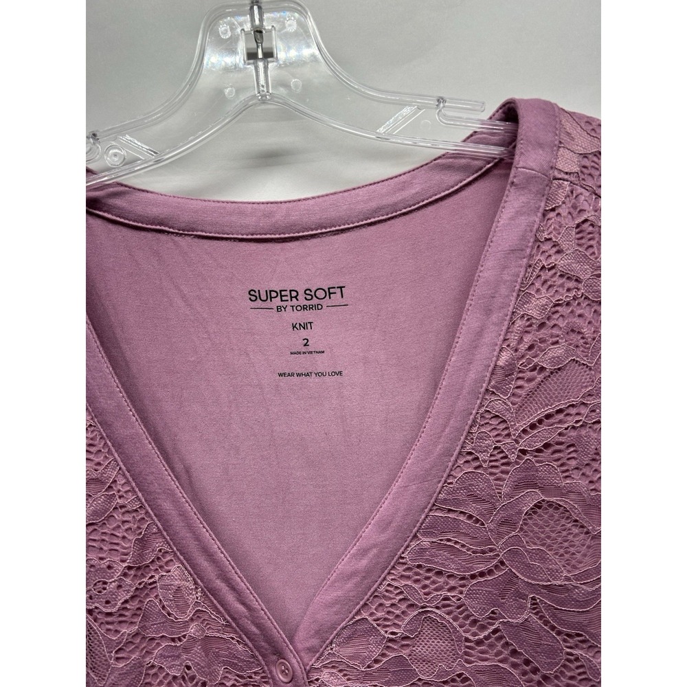 Torrid Women's 2X Pink Babydoll Lace Supersoft Mix Tier Button Up Long Sleeve(I3 - Picture 2 of 6